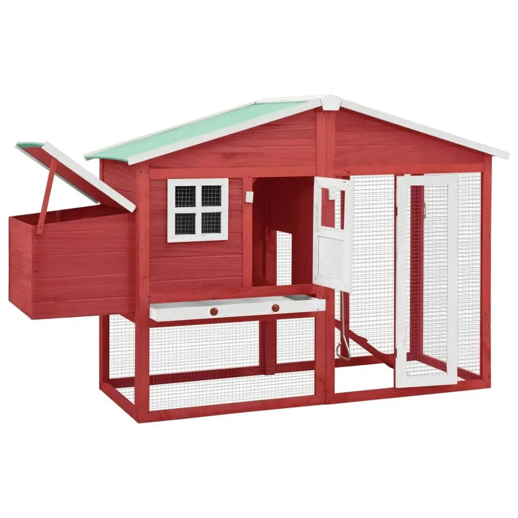 Chicken Coop with Nest Box Red and White Solid Fir Wood 170867