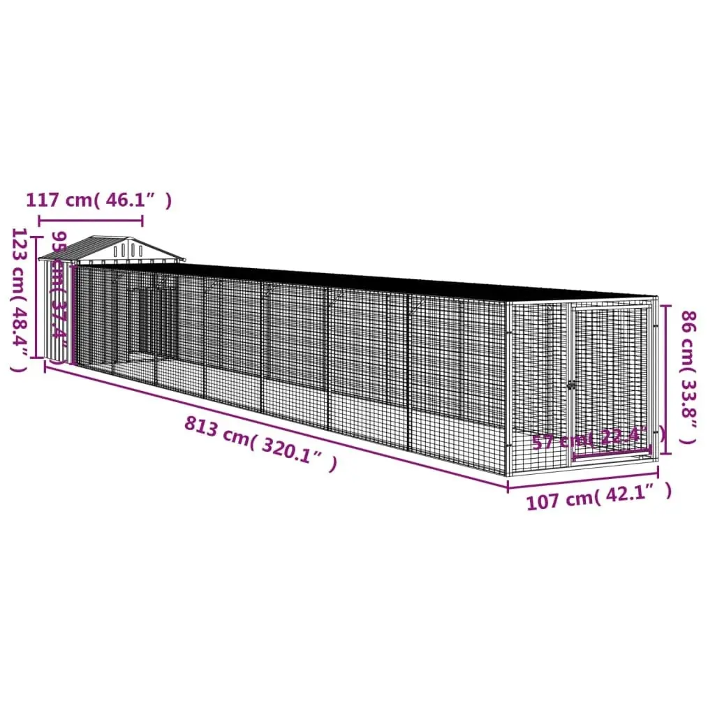 Chicken Cage with Run Light Grey 117x813x123 cm Galvanised Steel 3189076