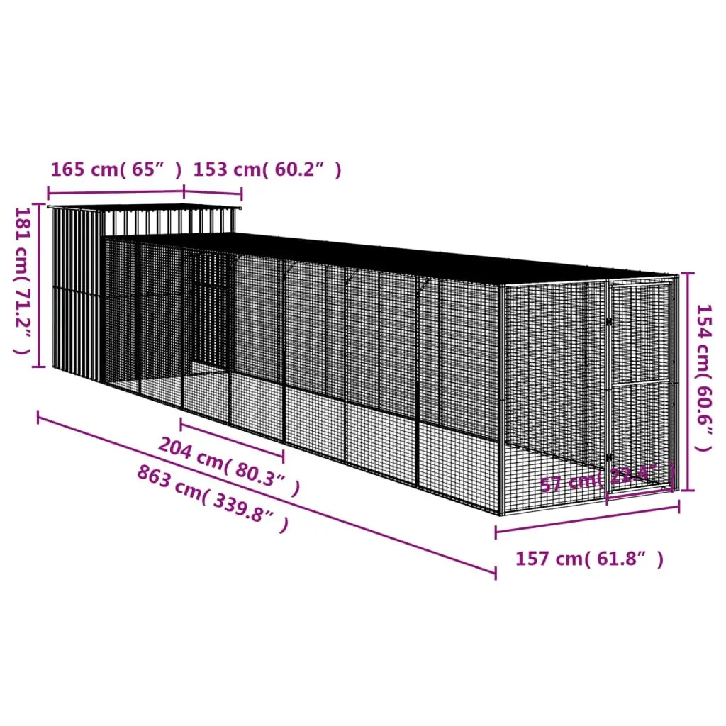 Chicken Cage with Run Light Grey 165x863x181 cm Galvanised Steel 3189116