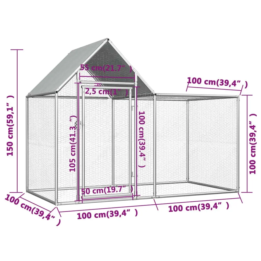 Chicken Coop 2x1x1.5 m Galvanised Steel 144553