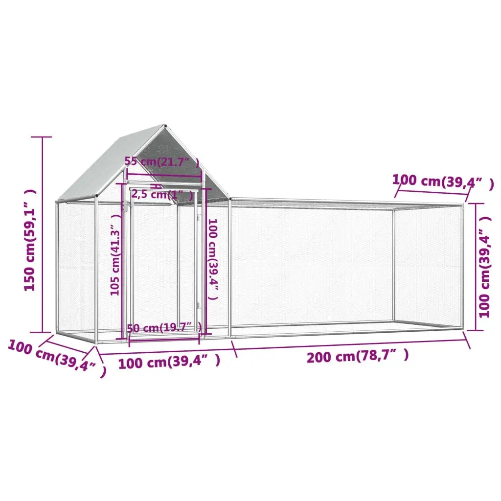 Chicken Coop 3x1x1.5 m Galvanised Steel 144554