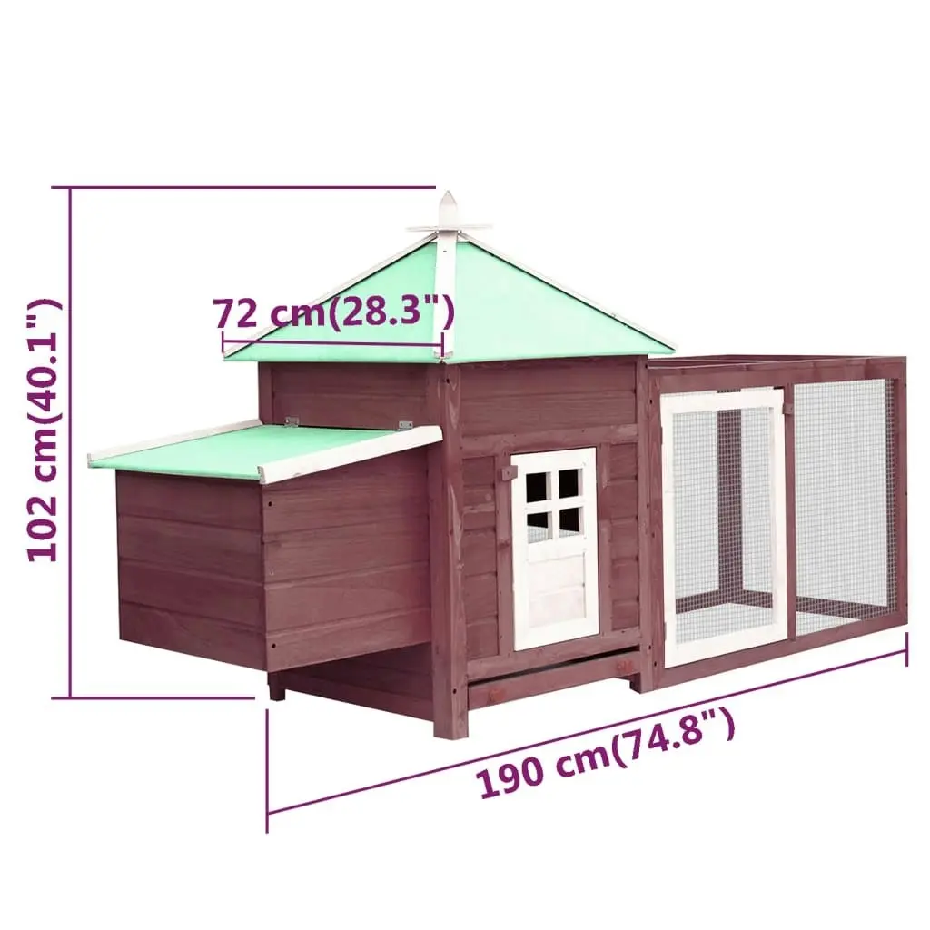 Chicken Coop with Nest Box Mocha 190x72x102 cm Solid Firwood 170982