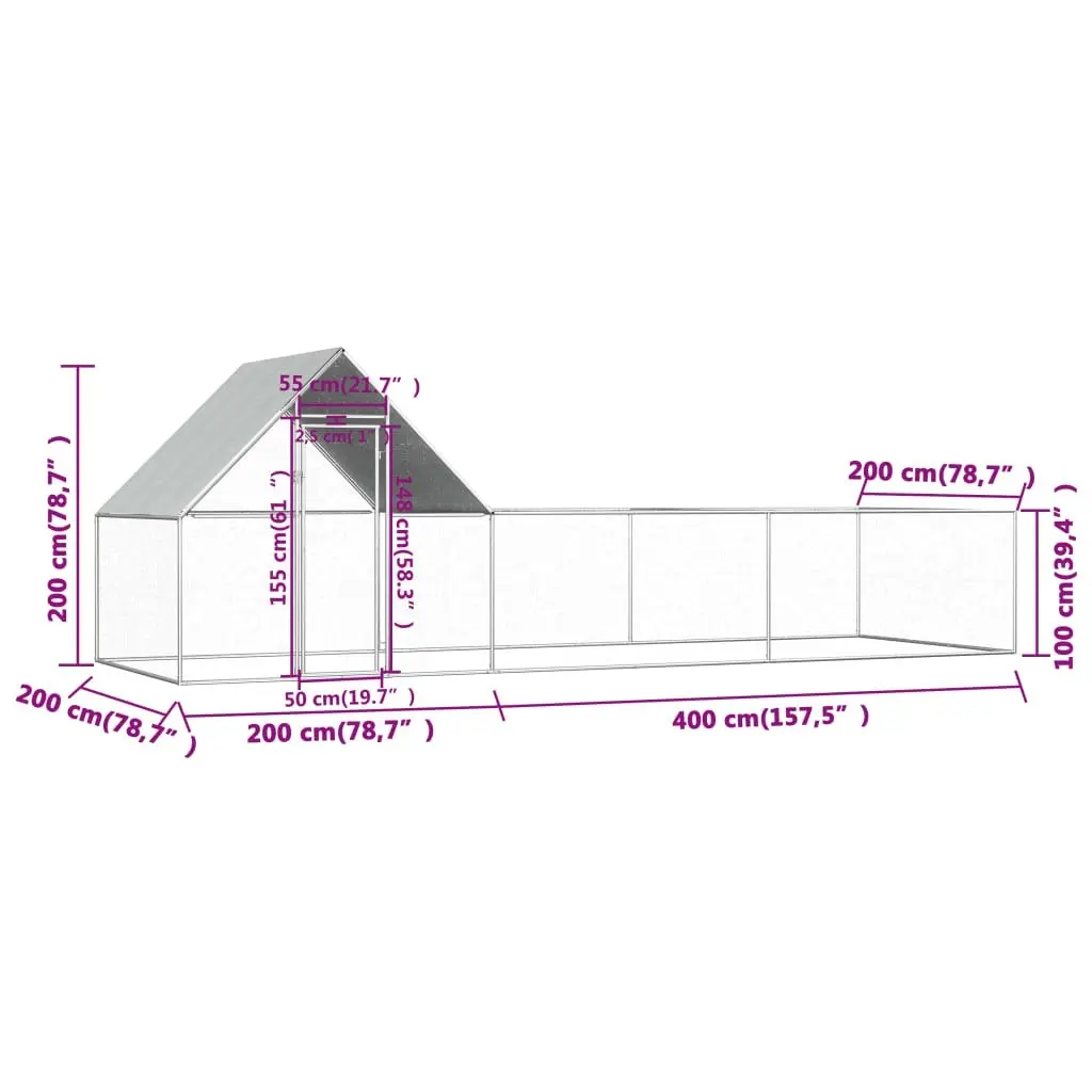 Chicken Coop 6x2x2 m Galvanised Steel 144557