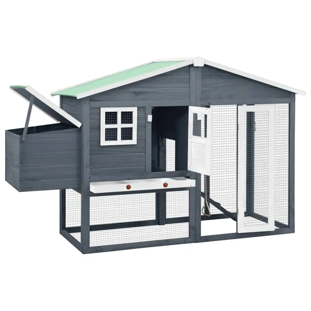 Chicken Coop with Nest Box Grey and White Solid Fir Wood 170865