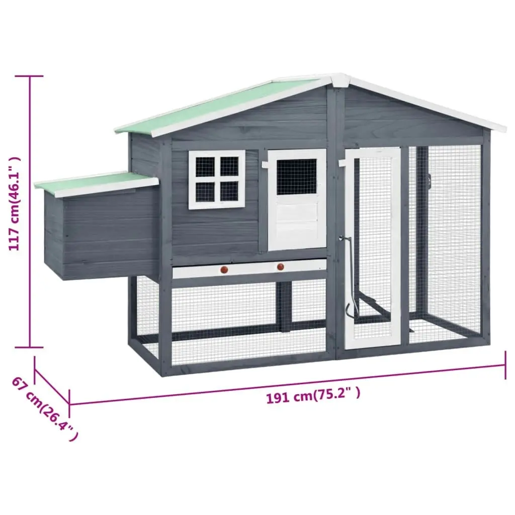 Chicken Coop with Nest Box Grey and White Solid Fir Wood 170865