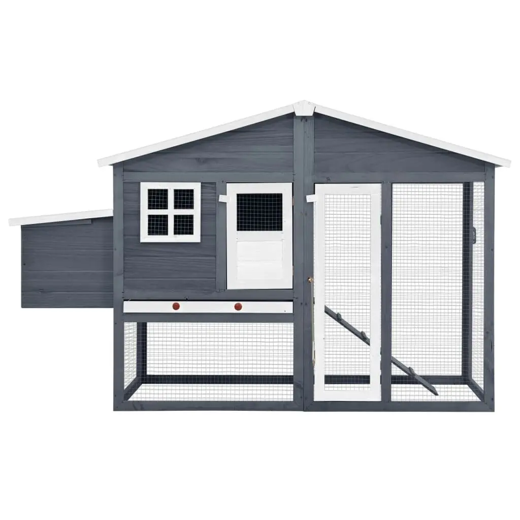 Chicken Coop with Nest Box Grey and White Solid Fir Wood 170865