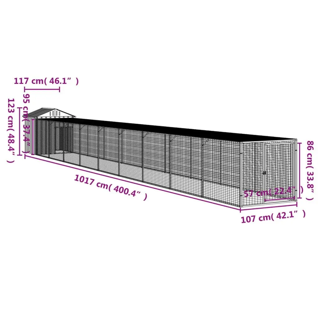 Chicken Cage with Run Light Grey 117x1017x123 cm Galvanised Steel 3189077