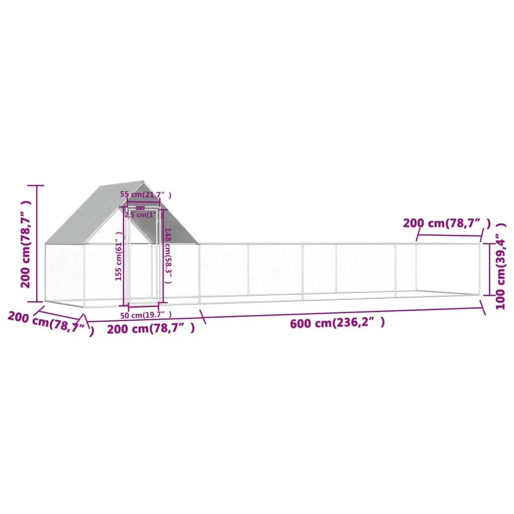 Chicken Coop 8x2x2 m Galvanised Steel 144558