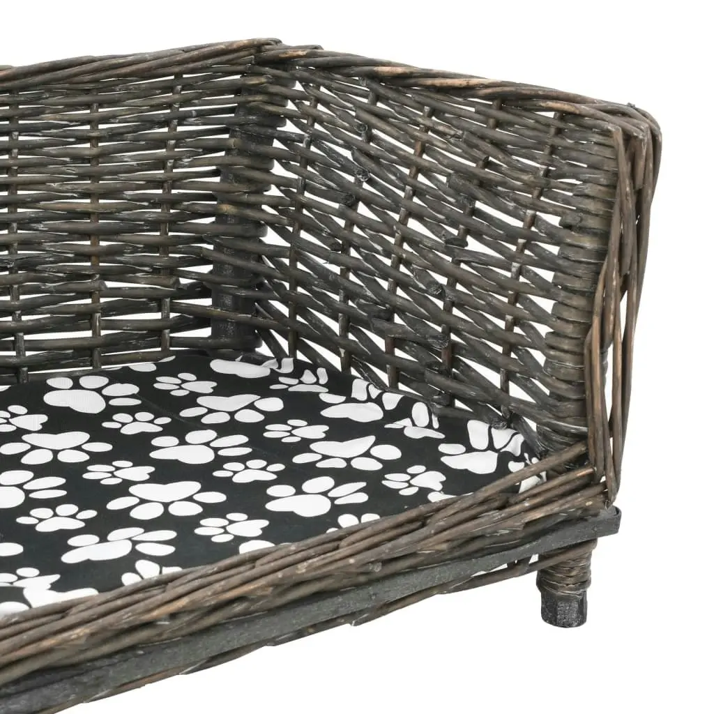 Dog Basket with Cushion Grey 50x33x30 cm Natural Willow 170774