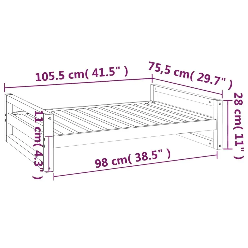 Dog Bed 105.5x75.5x28 cm Solid Pine Wood 821487