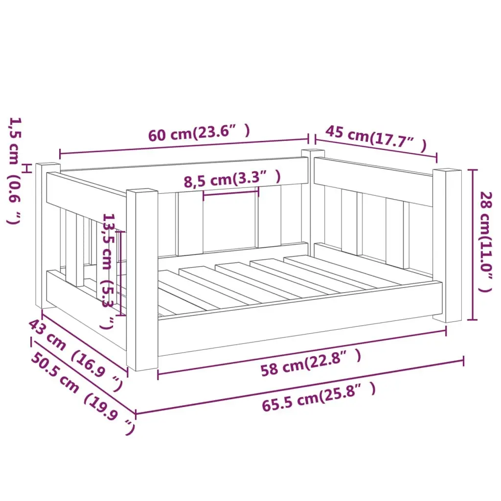 Dog Bed 65.5x50.5x28 cm Solid Wood Pine 820187