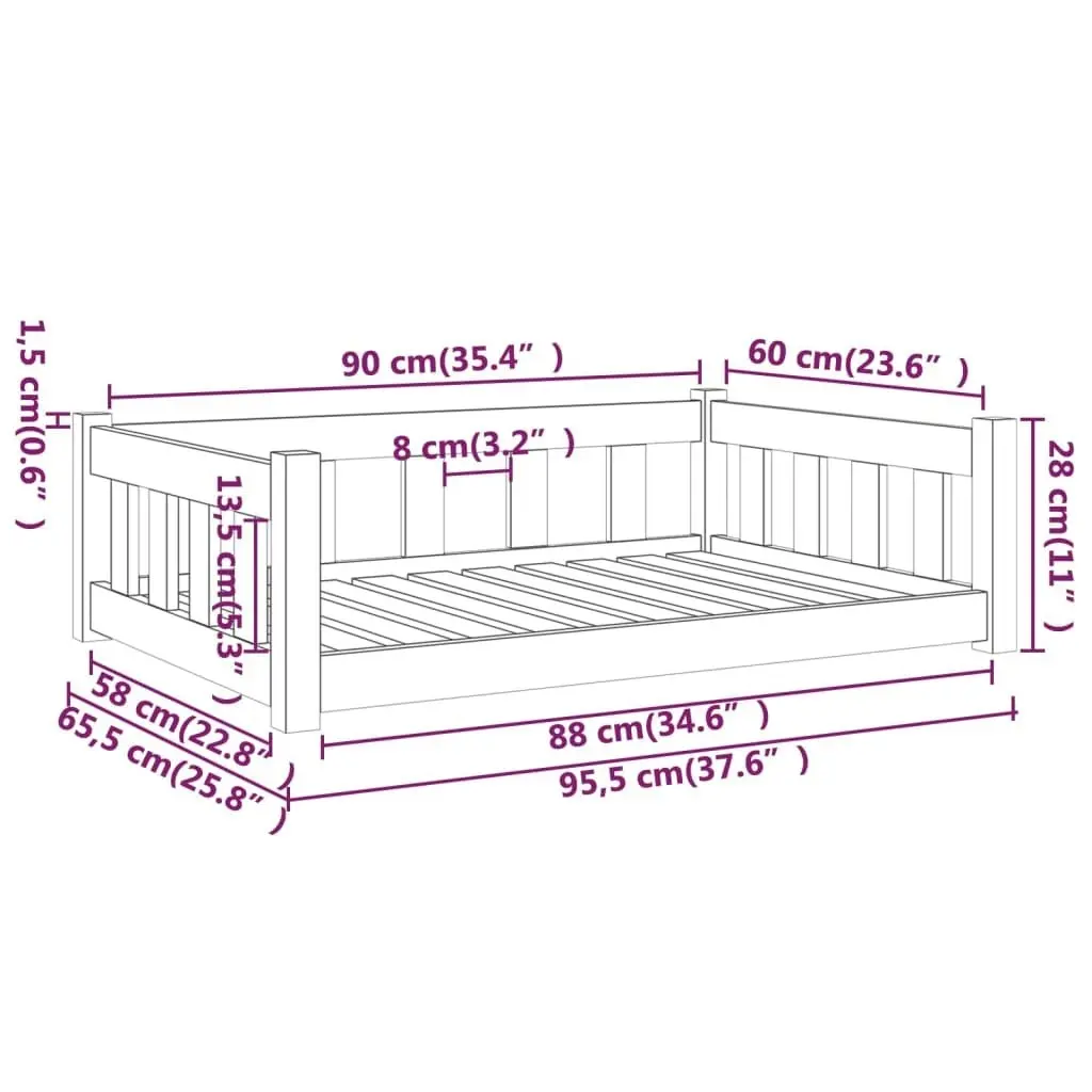 Dog Bed 95.5x65.5x28 cm Solid Wood Pine 833255