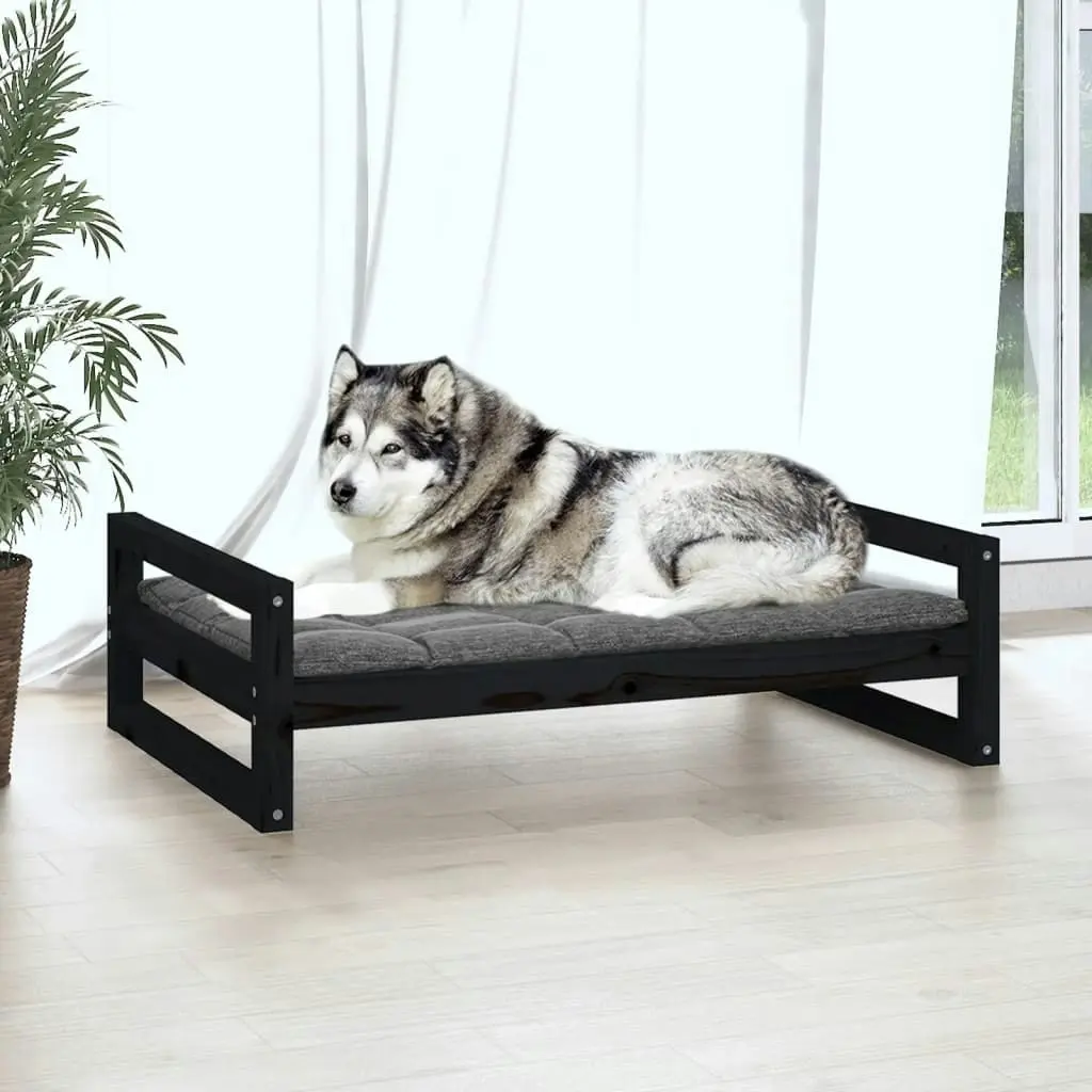 Dog Bed Black 105.5x75.5x28 cm Solid Pine Wood 821491