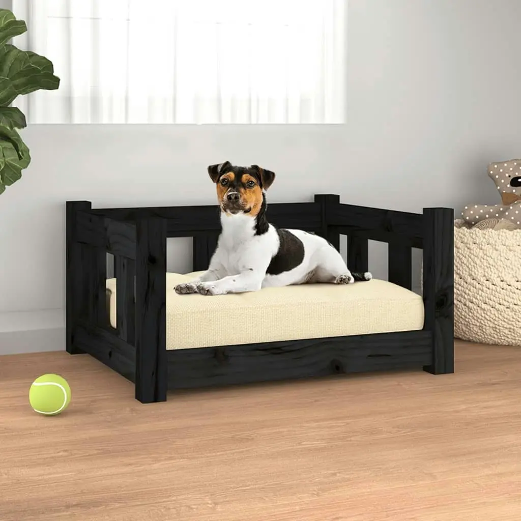 Dog Bed Black 55.5x45.5x28 cm Solid Wood Pine 820186