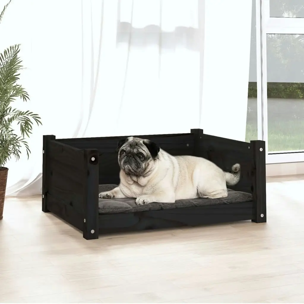 Dog Bed Black 65.5x50.5x28 cm Solid Pine Wood 821451