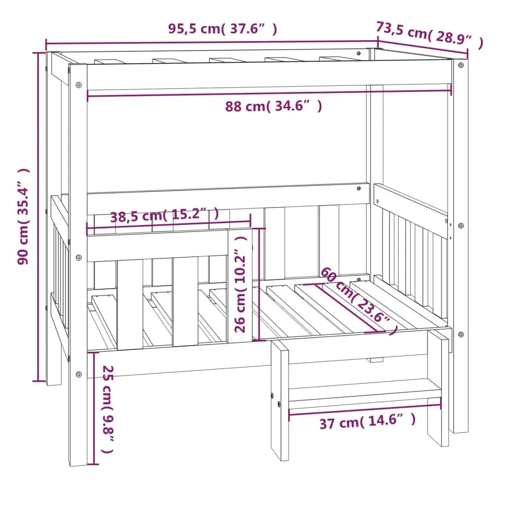 Dog Bed 95.5x73.5x90 cm Solid Wood Pine 822382