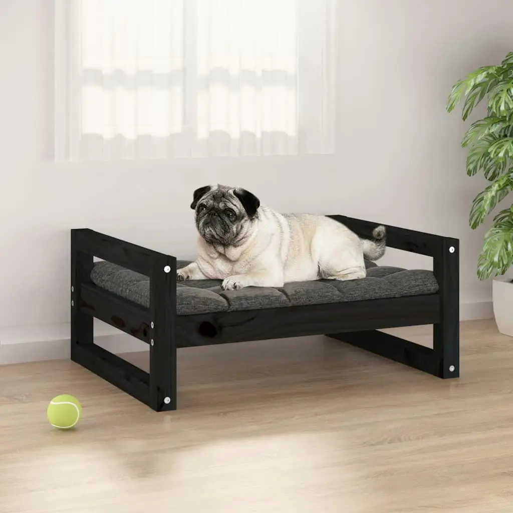 Dog Bed Black 65.5x50.5x28 cm Solid Pine Wood 821476