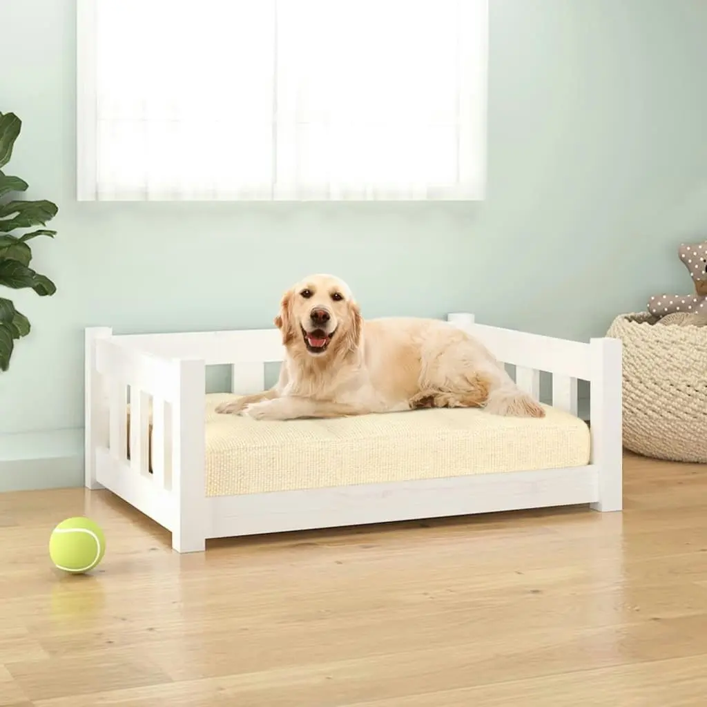 Dog Bed White 75.5x55.5x28 cm Solid Wood Pine 833254