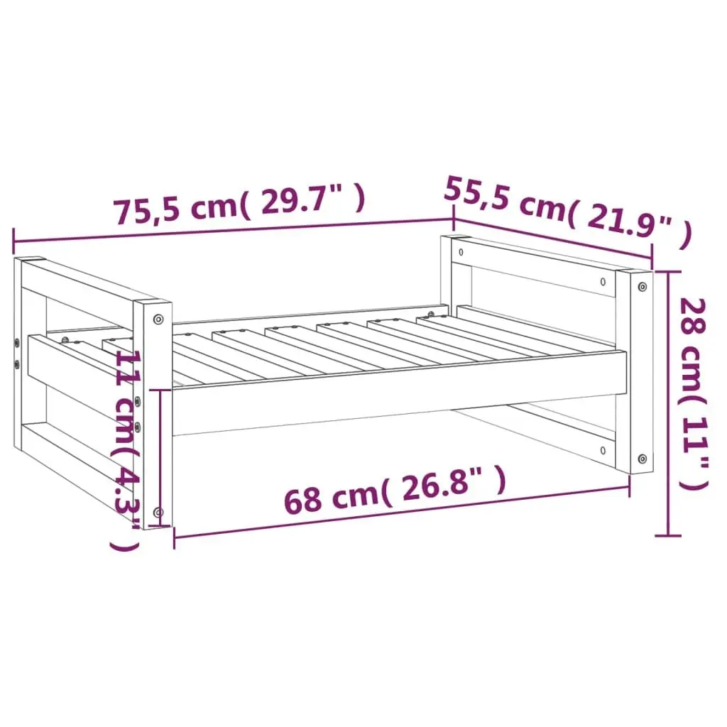 Dog Bed White 75.5x55.5x28 cm Solid Pine Wood 821478