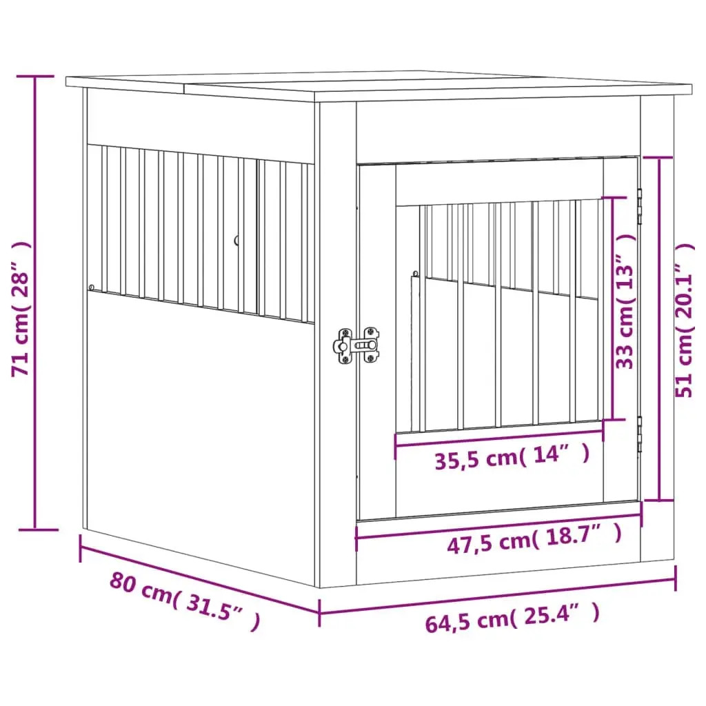 Dog Crate Furniture White 64.5x80x71 cm Engineered Wood 838330