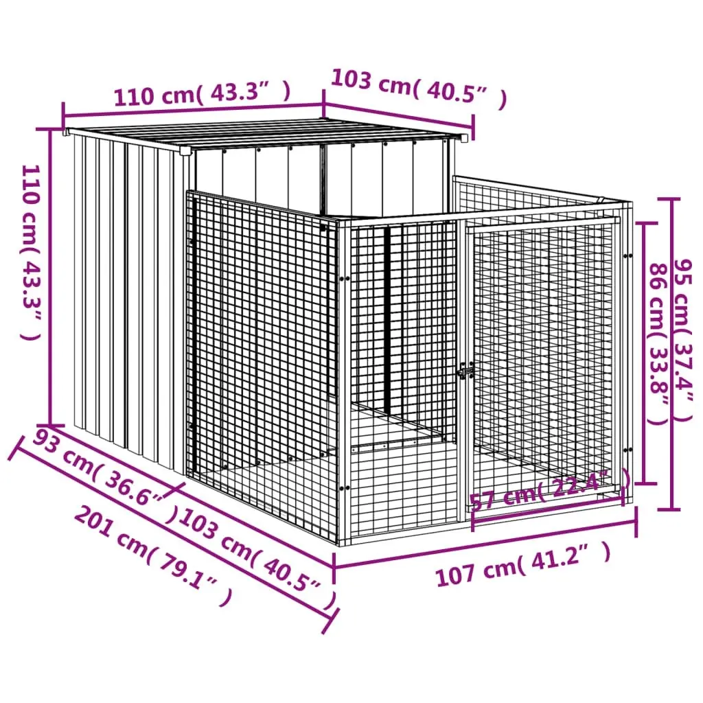 Dog House with Run Anthracite 110x201x110 cm Galvanised Steel 172357