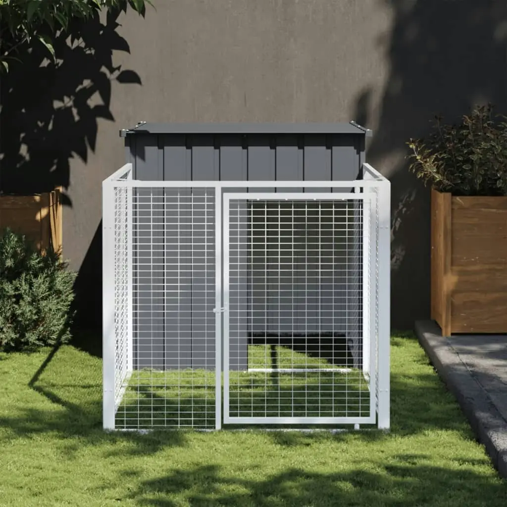 Dog House with Run Anthracite 110x201x110 cm Galvanised Steel 172357