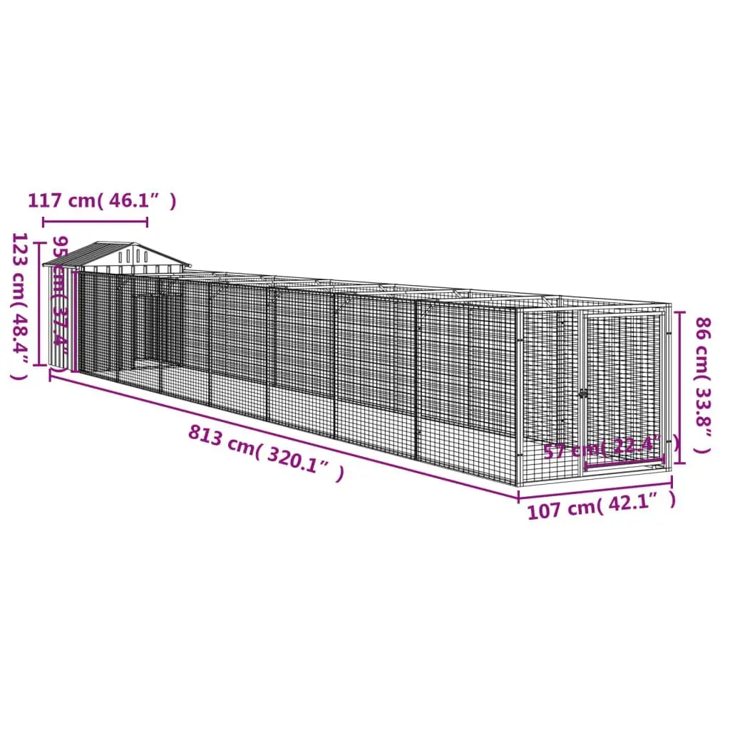 Dog House with Roof Light Grey 117x813x123 cm Galvanised Steel 3189066