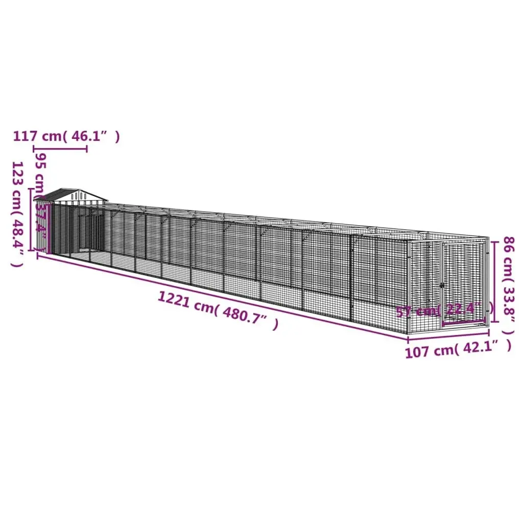 Dog House with Roof Anthracite 117x1221x123 cm Galvanised Steel 3189063