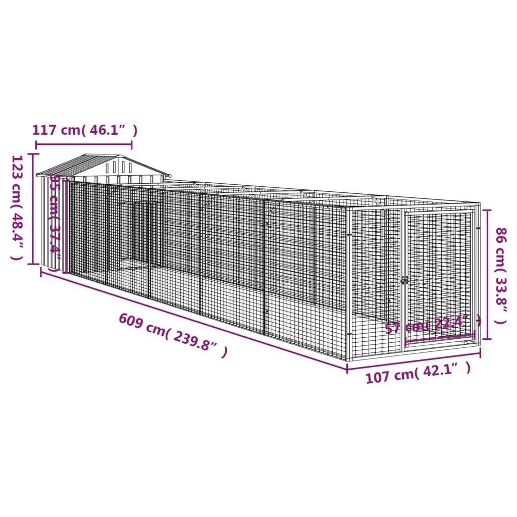 Dog House with Roof Light Grey 117x609x123 cm Galvanised Steel 3189065