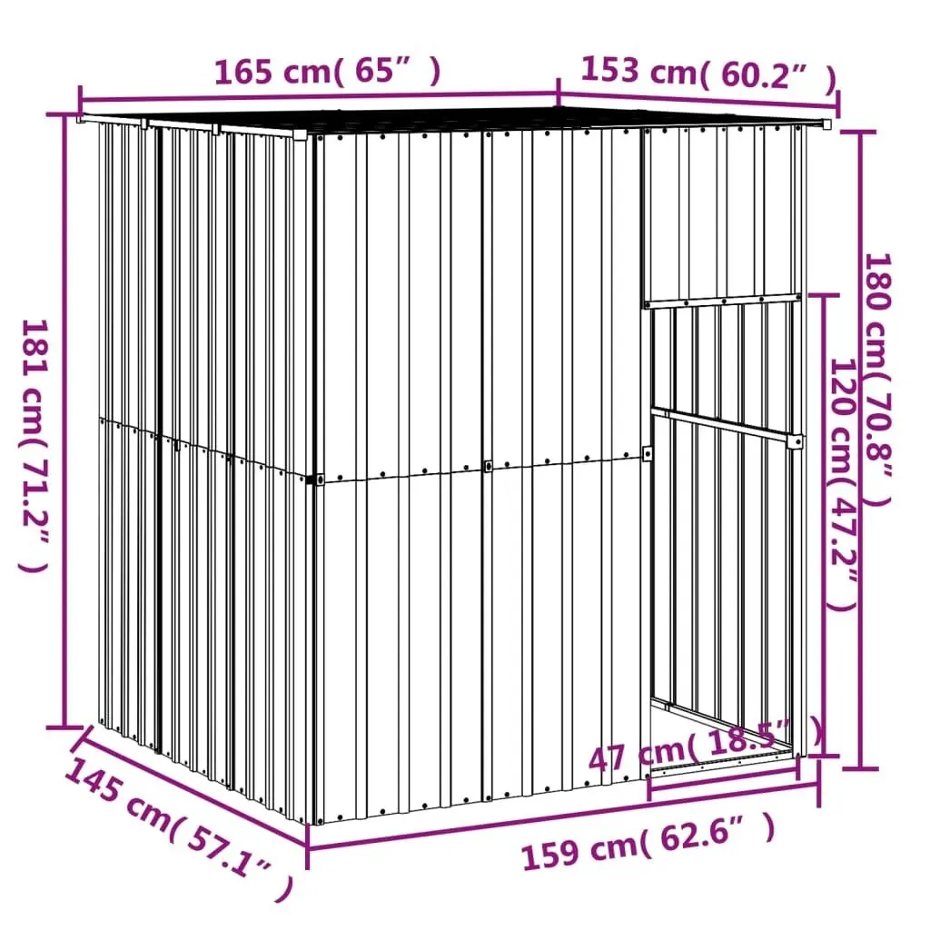 Dog House with Roof Light Grey 165x153x181 cm Galvanised Steel 172364