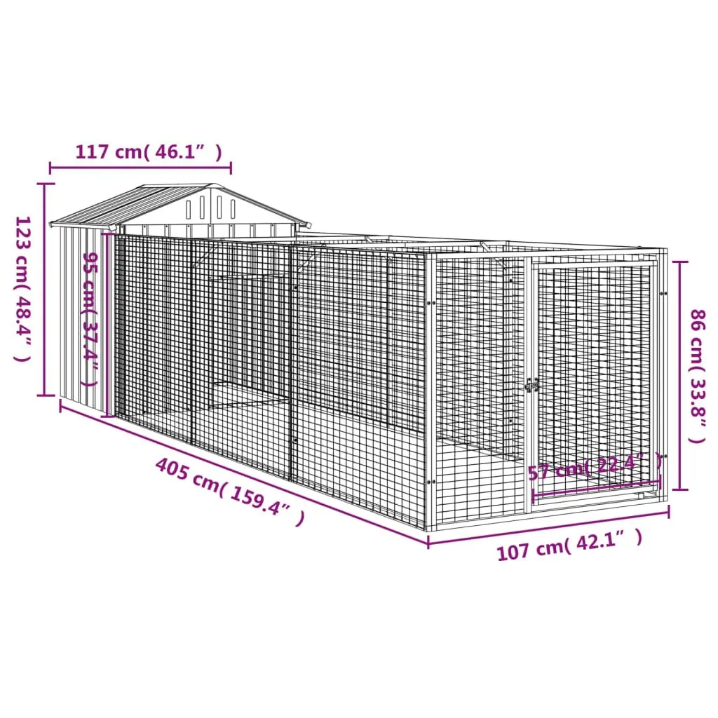 Dog House with Roof Light Grey 117x405x123 cm Galvanised Steel 3189064