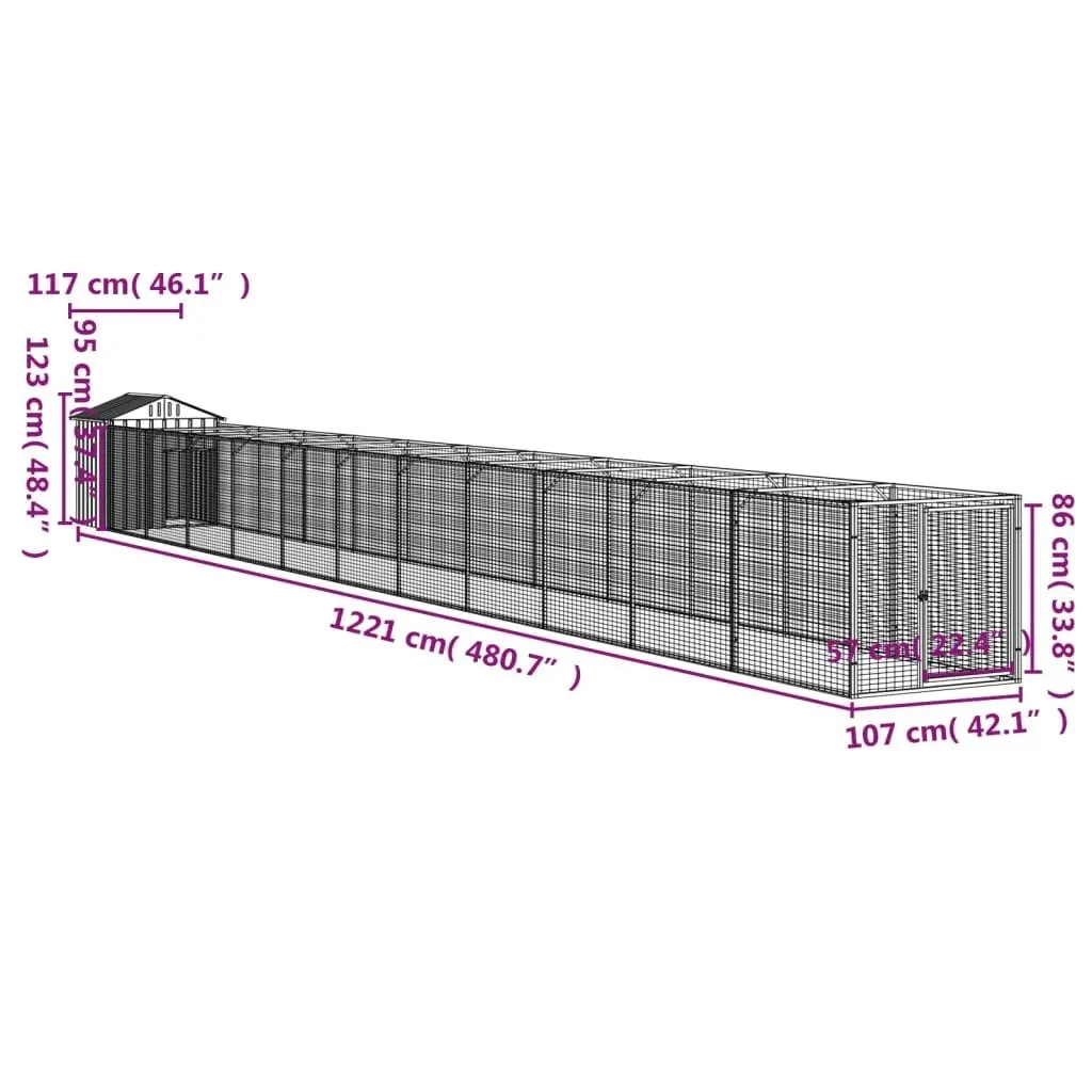 Dog House with Roof Light Grey 117x1221x123 cm Galvanised Steel 3189068