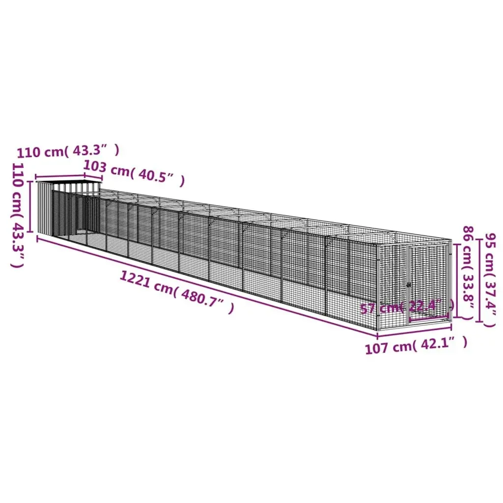 Dog House with Run Anthracite 110x1221x110 cm Galvanised Steel 3189083