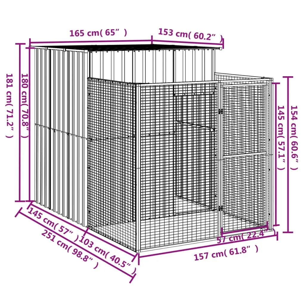 Dog House with Run Anthracite 165x251x181 cm Galvanised Steel 172365