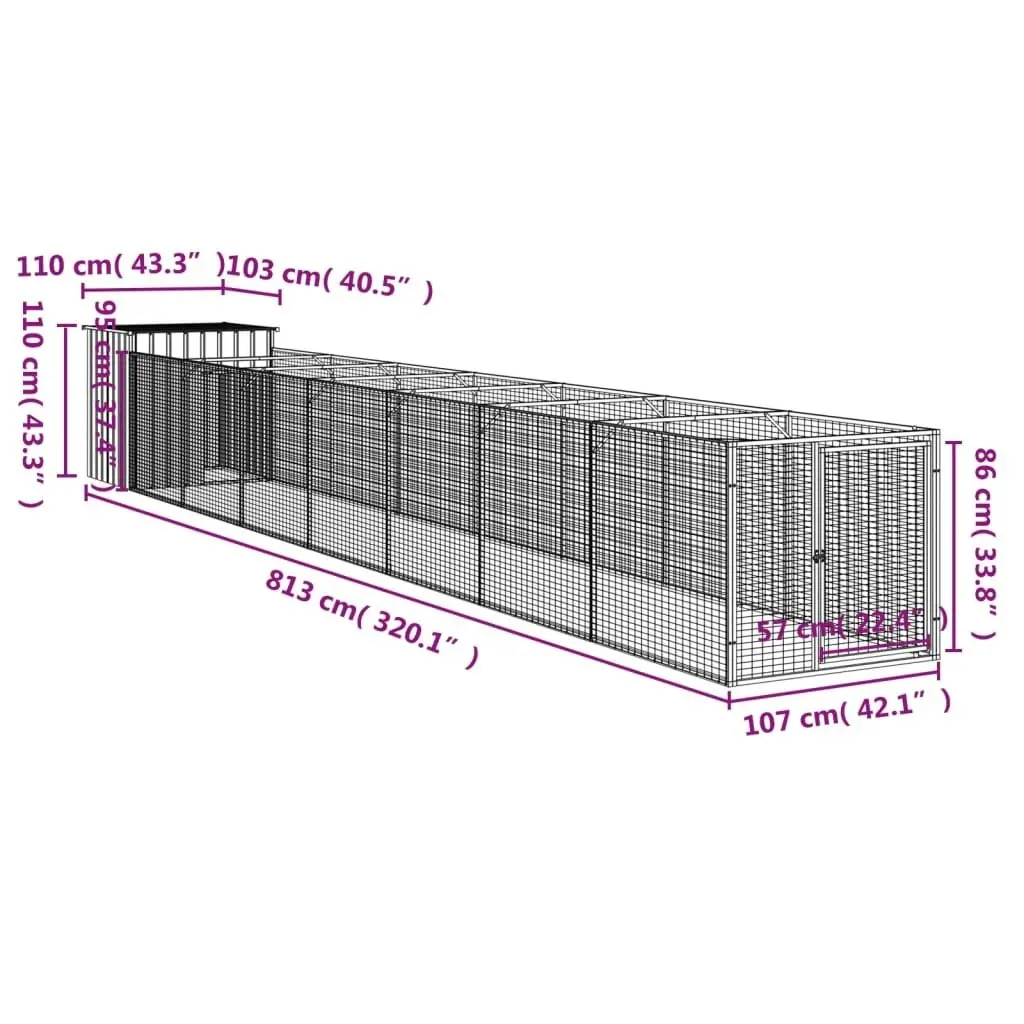 Dog House with Run Anthracite 110x813x110 cm Galvanised Steel 3189081