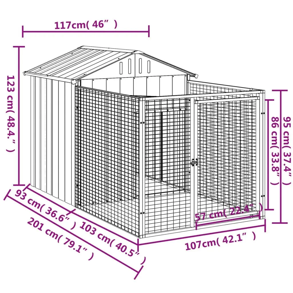 Dog House with Run Anthracite 117x201x123 cm Galvanised Steel 172351