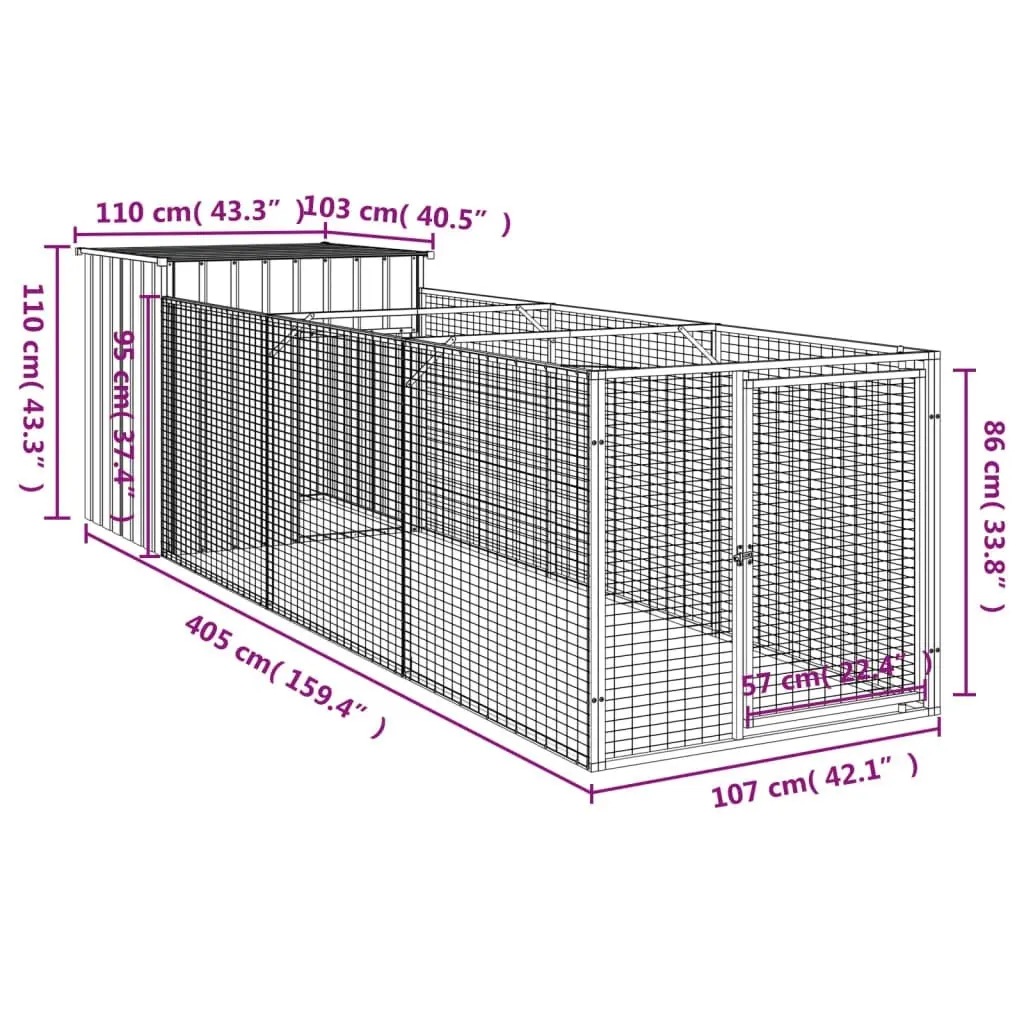 Dog House with Run Anthracite 110x405x110 cm Galvanised Steel 3189079