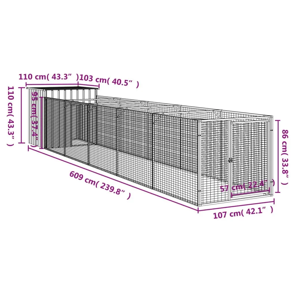 Dog House with Run Anthracite 110x609x110 cm Galvanised Steel 3189080