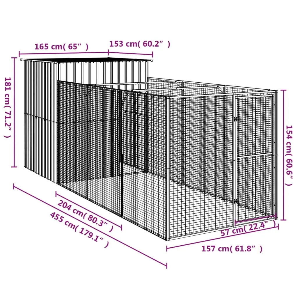 Dog House with Run Anthracite 165x455x181 cm Galvanised Steel 3189099