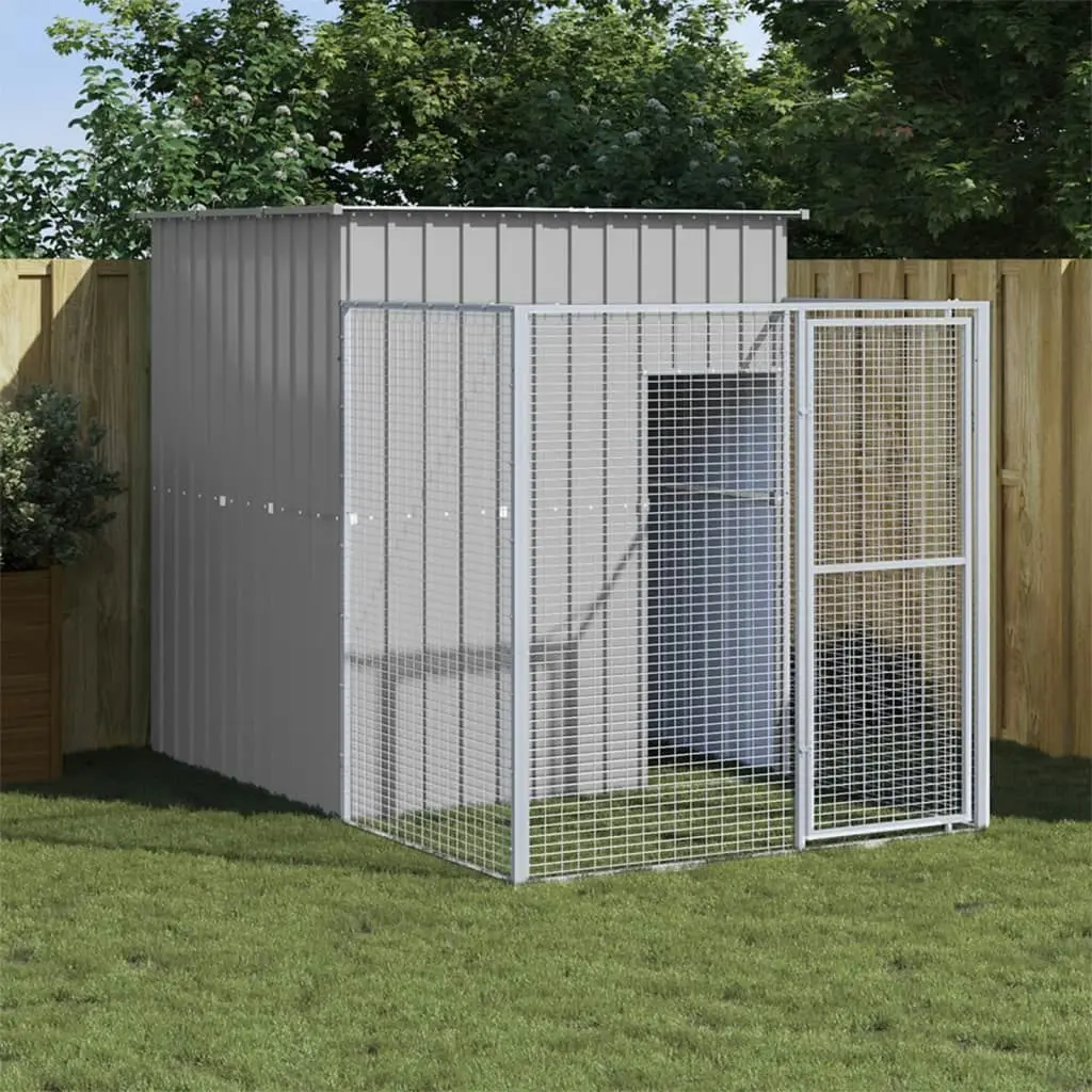 Dog House with Run Light Grey 165x251x181 cm Galvanised Steel 172366