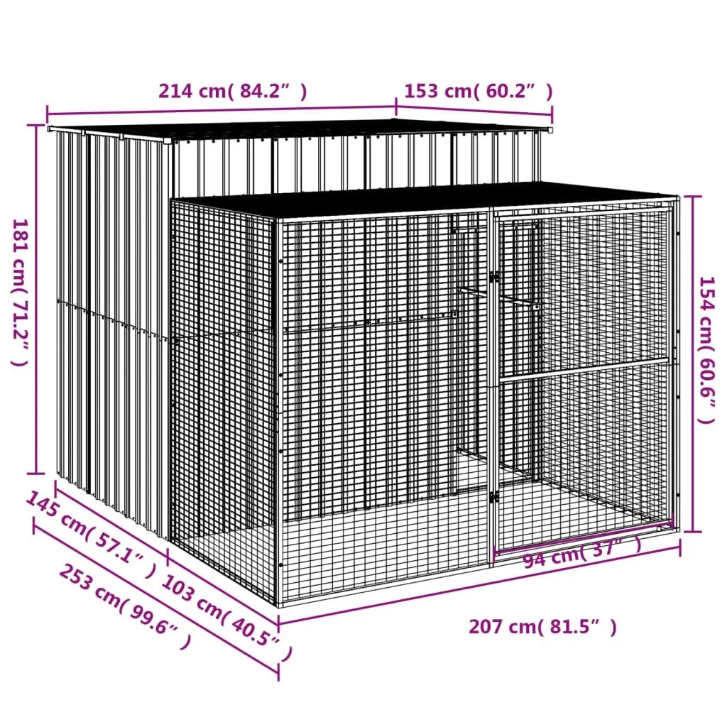 Dog House with Run Anthracite 214x253x181 cm Galvanised Steel 3189131