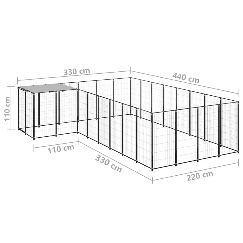 Dog Kennel Black 10.89 mÂ² Steel 3082226