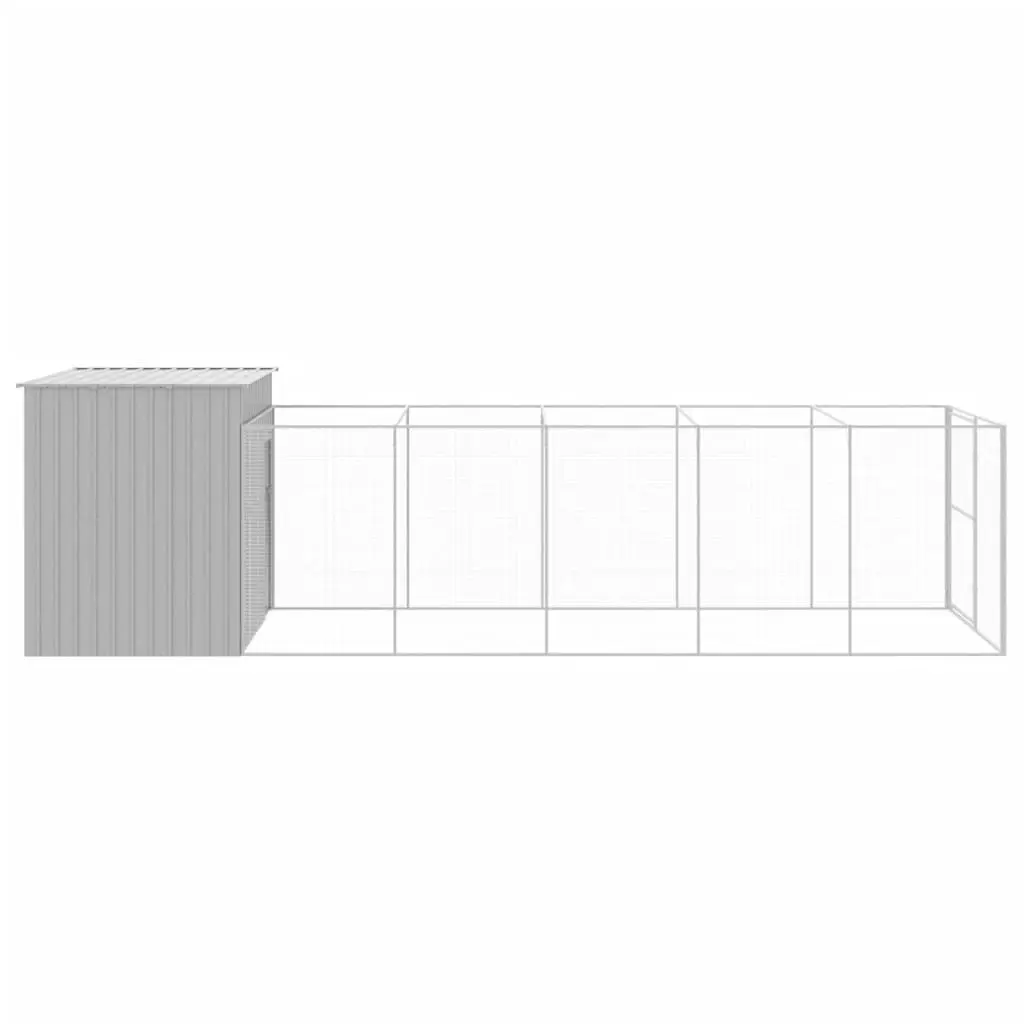 Dog House with Run Light Grey 214x661x181 cm Galvanised Steel 3189139