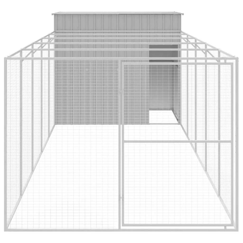 Dog House with Run Light Grey 214x661x181 cm Galvanised Steel 3189139