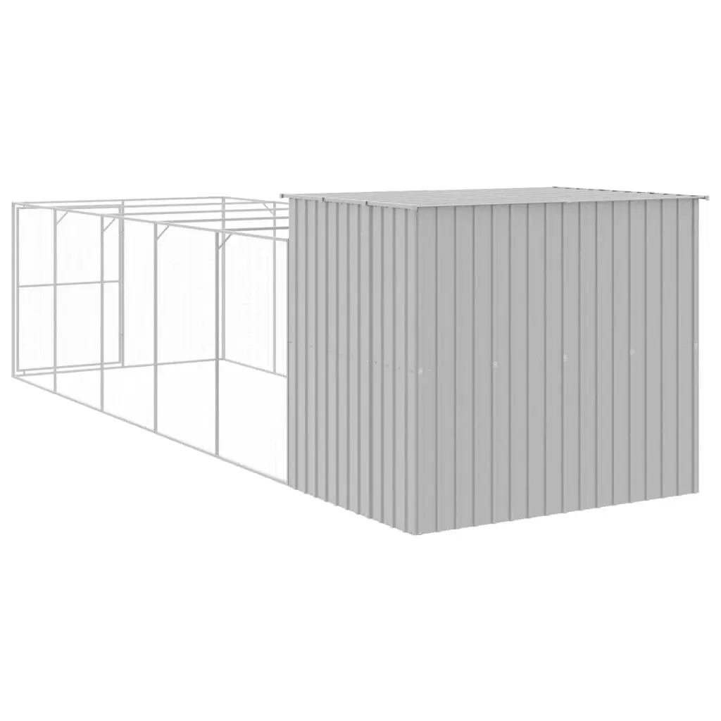 Dog House with Run Light Grey 214x661x181 cm Galvanised Steel 3189139