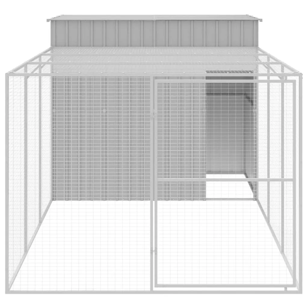 Dog House with Run Light Grey 214x457x181 cm Galvanised Steel 3189138