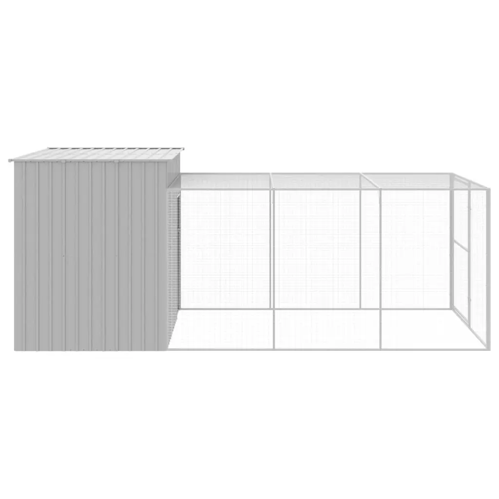 Dog House with Run Light Grey 214x457x181 cm Galvanised Steel 3189138