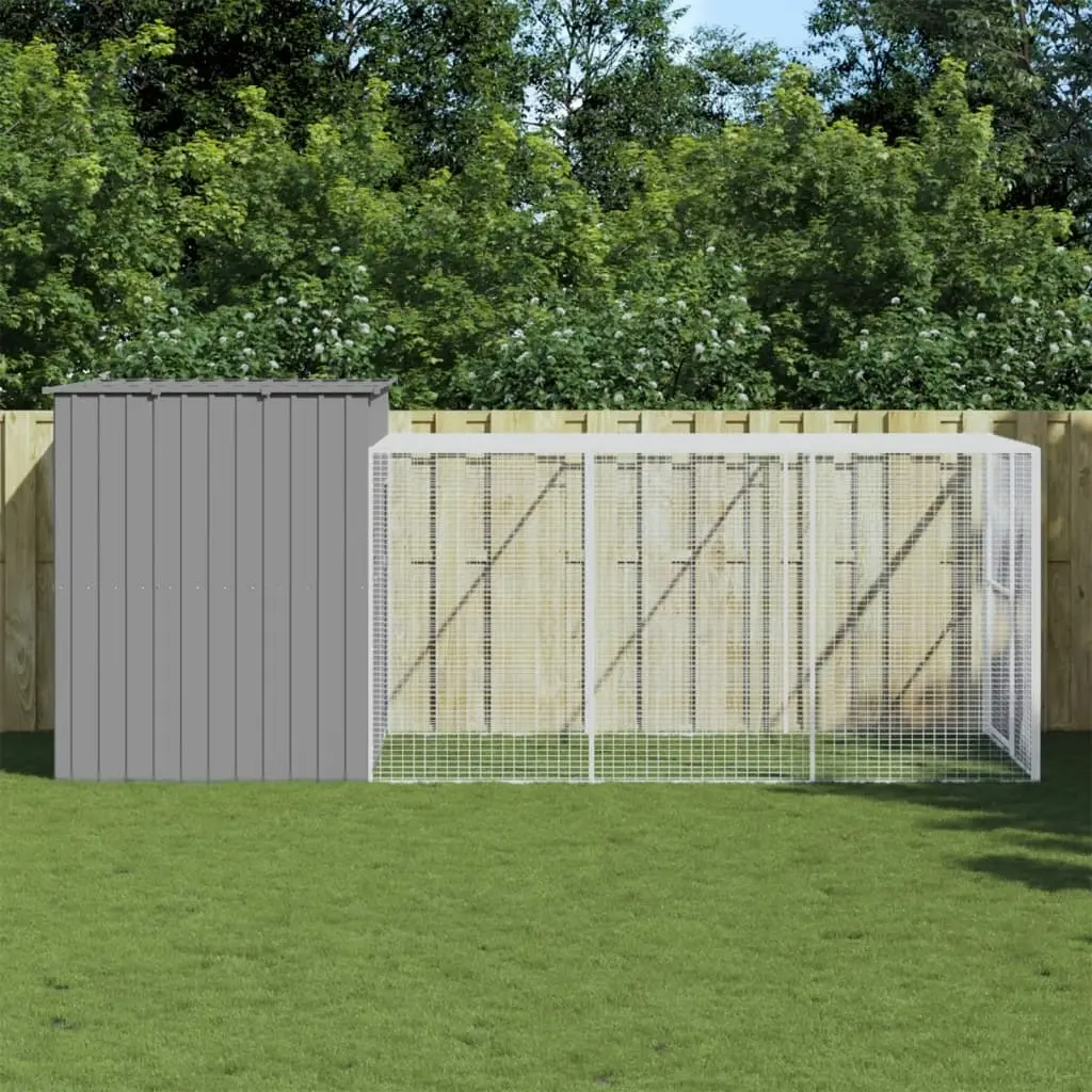 Dog House with Run Light Grey 214x457x181 cm Galvanised Steel 3189138