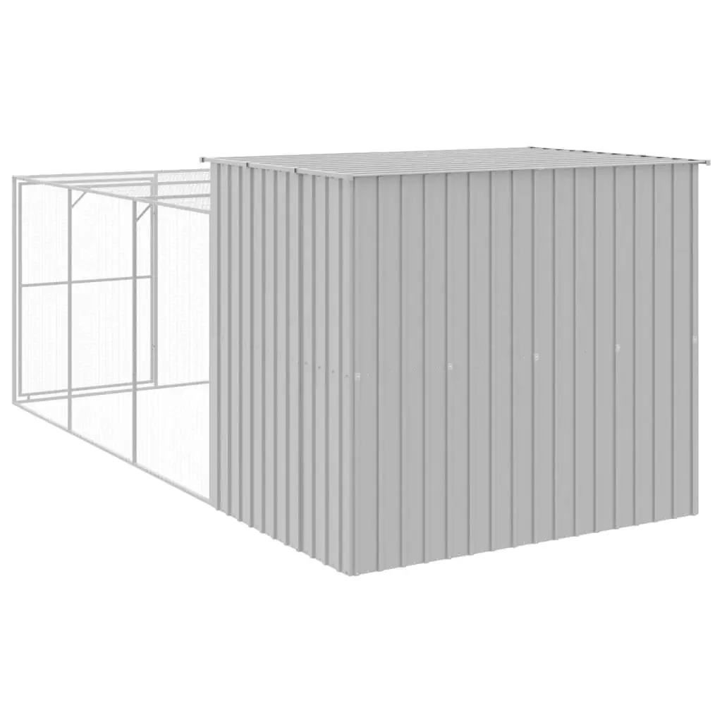 Dog House with Run Light Grey 214x457x181 cm Galvanised Steel 3189138