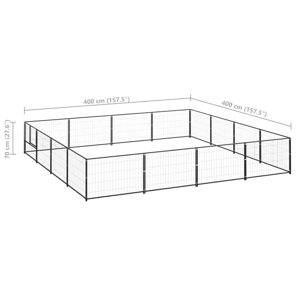 Dog Kennel Black 16 mÂ² Steel 3082143